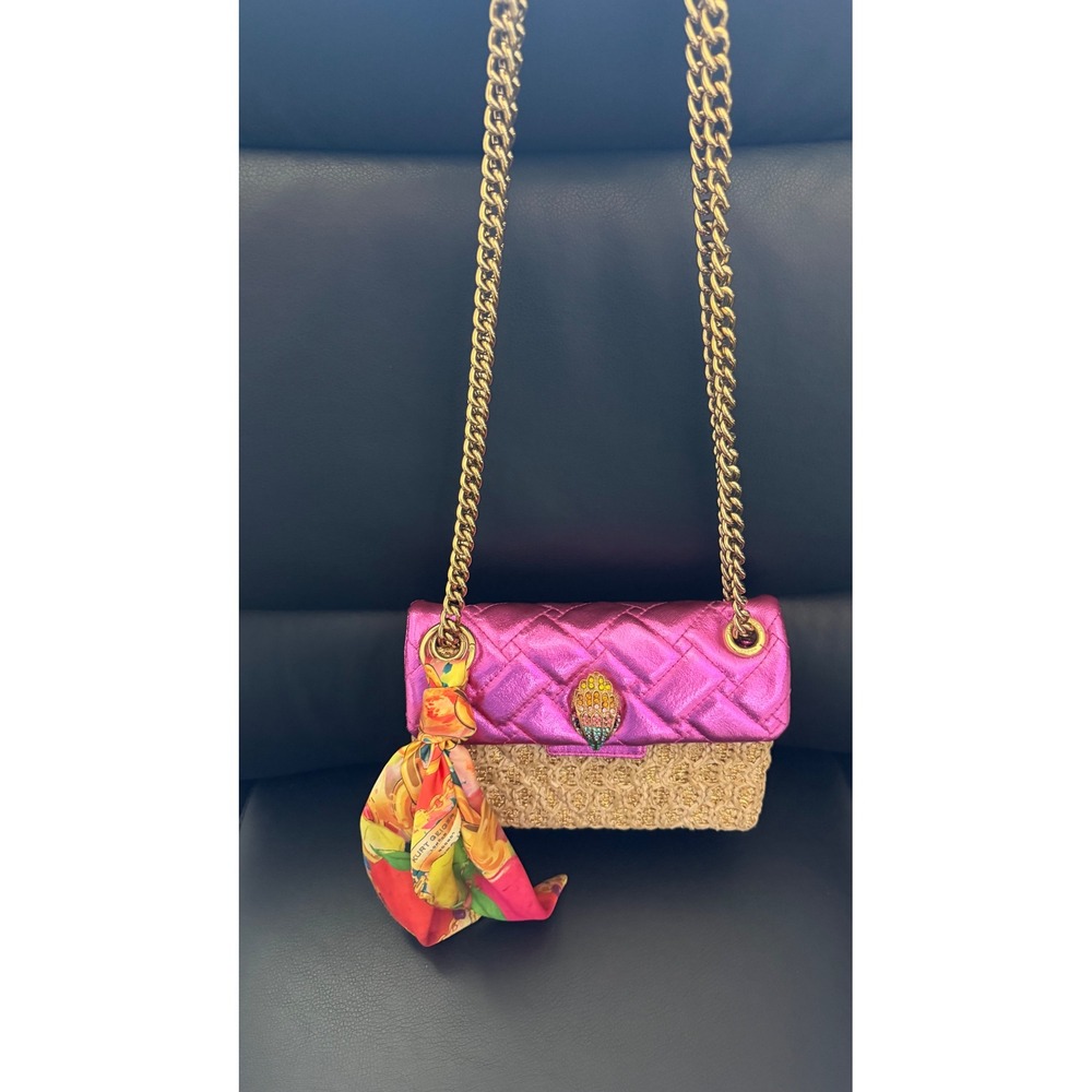 Kurt Geiger London Mini Kensington Bag Metallic Pink Straw Eagle Head Scarf